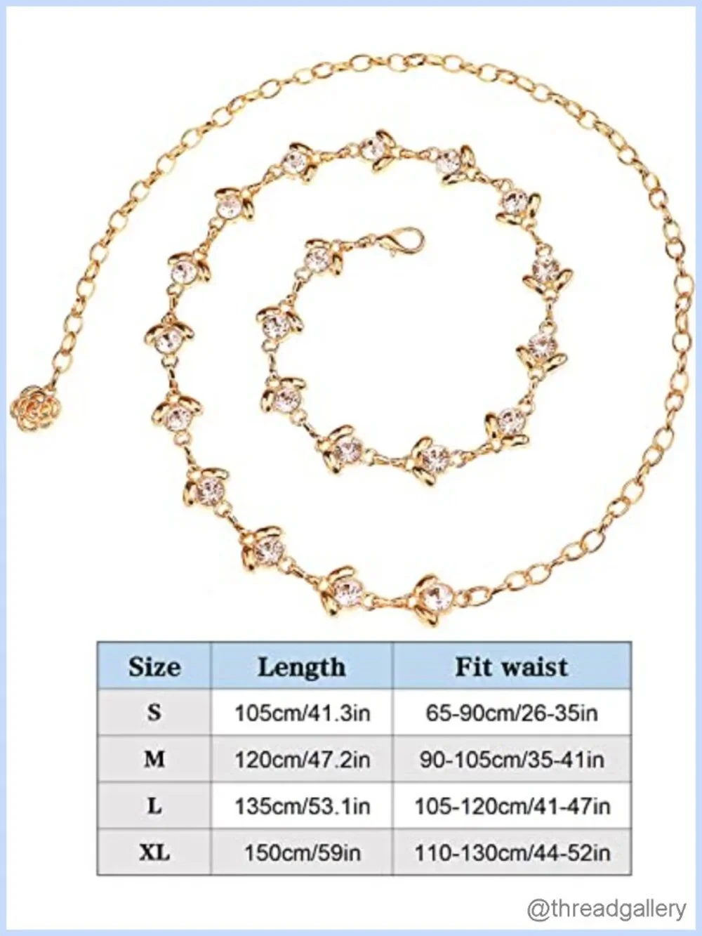 Rhinestone Waist Chain Belt Gold Tone Alloy Adjustable Body Chain for Dress